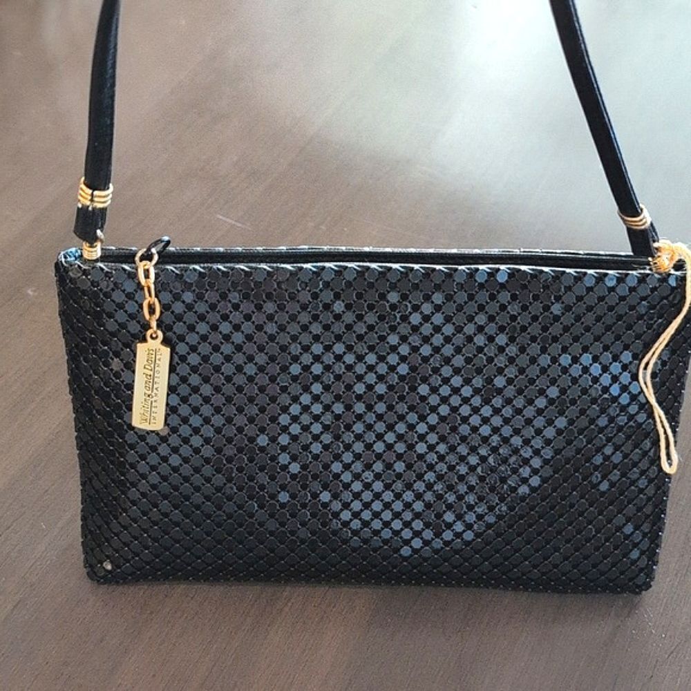 Whiting and Davis International Black Metallic Mesh Shoulder Evening Bag Clutch